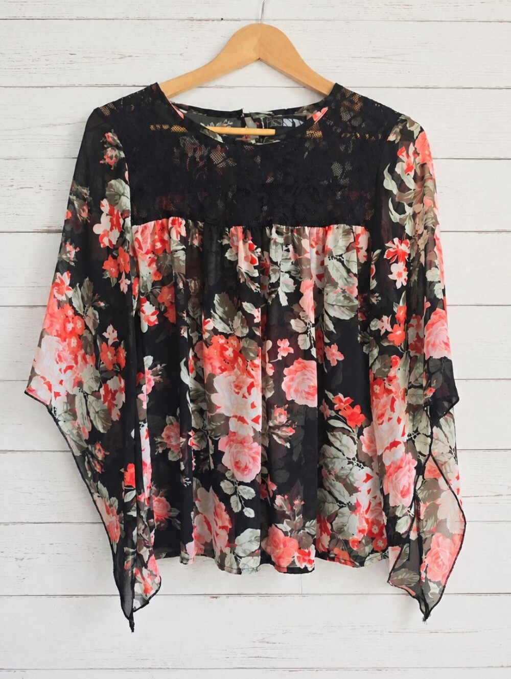 INNY Floral Lace Yoke Top Size L